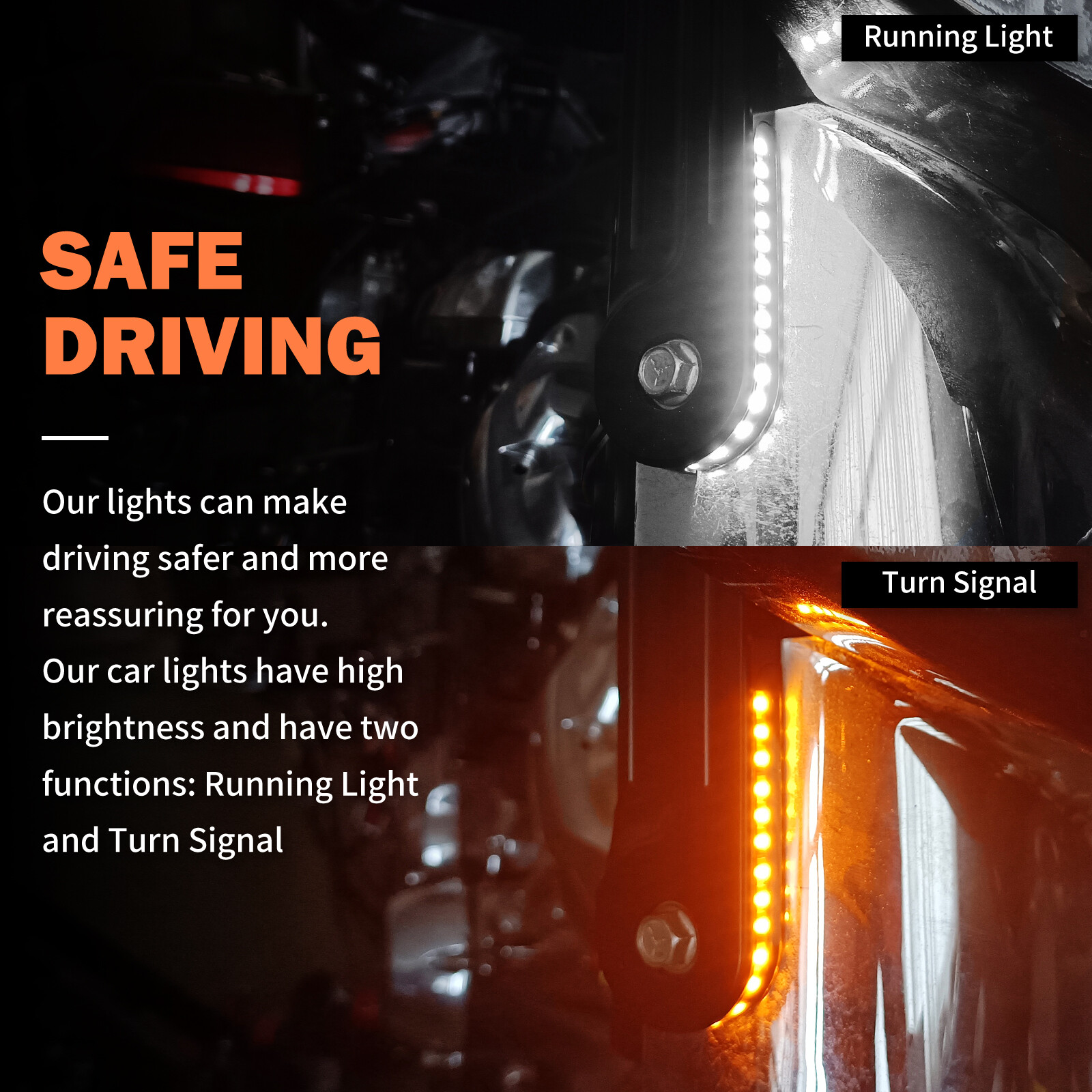 Black LED Flush Fork Turn Signal Side Light Fit For Harley Touring Glide 1998-up