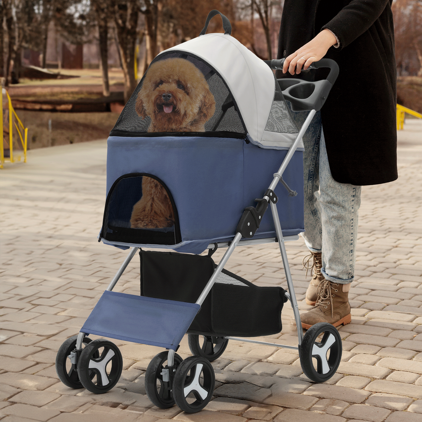 Foldable Dog Stroller Oxford Detachable Basket Carrier Portable Pet Travel Cart