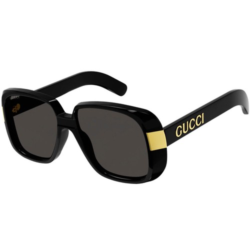 Pre-owned Gucci Women's Sunglasses Grey Smoke Nylon Lens Black And Gold Frame Gg0318s 005 In Gray