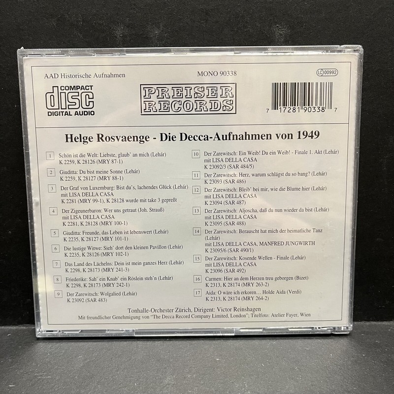 HELGE ROSVAENGE Z&uuml;rich 1949 NEW / SEALED CD Classical Vocal PREISER RECORDS