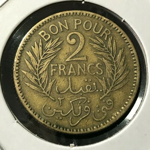 1945 TUNISIA 2 FRANCS BON POUR NICE COIN