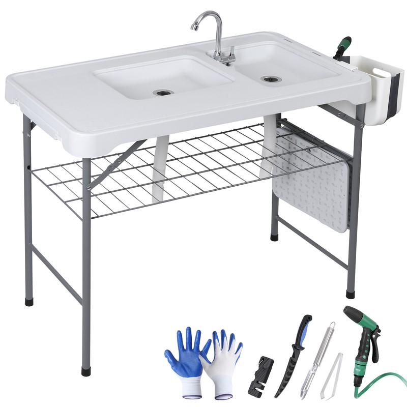 Folding Fish Cutting Table Fillet Cleaning Portable Outdoor Camping with/Sink