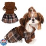 Dog Dress, Cute Warm Fleece Hooded Sweater for Small Dogs Girl, Plaid Puppy Dresses Clothes Chihuahua Yorkie Cat Apparel （Brown,M