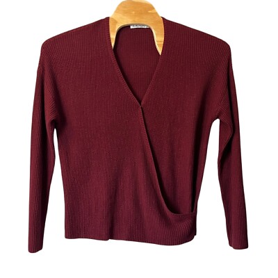 Another Love Ellie Wrap Front Size Large Waffle Knit Sweater Burgundy Soft New