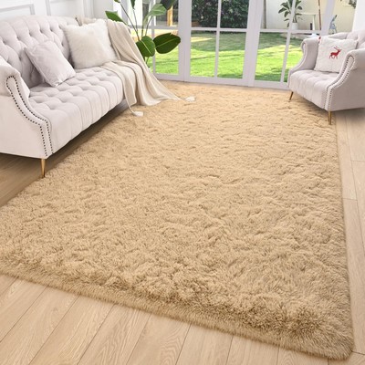 AROGAN Shag Beige Area Rug for Bedroom, 5x7 Feet Washable Rugs for Living Roo...