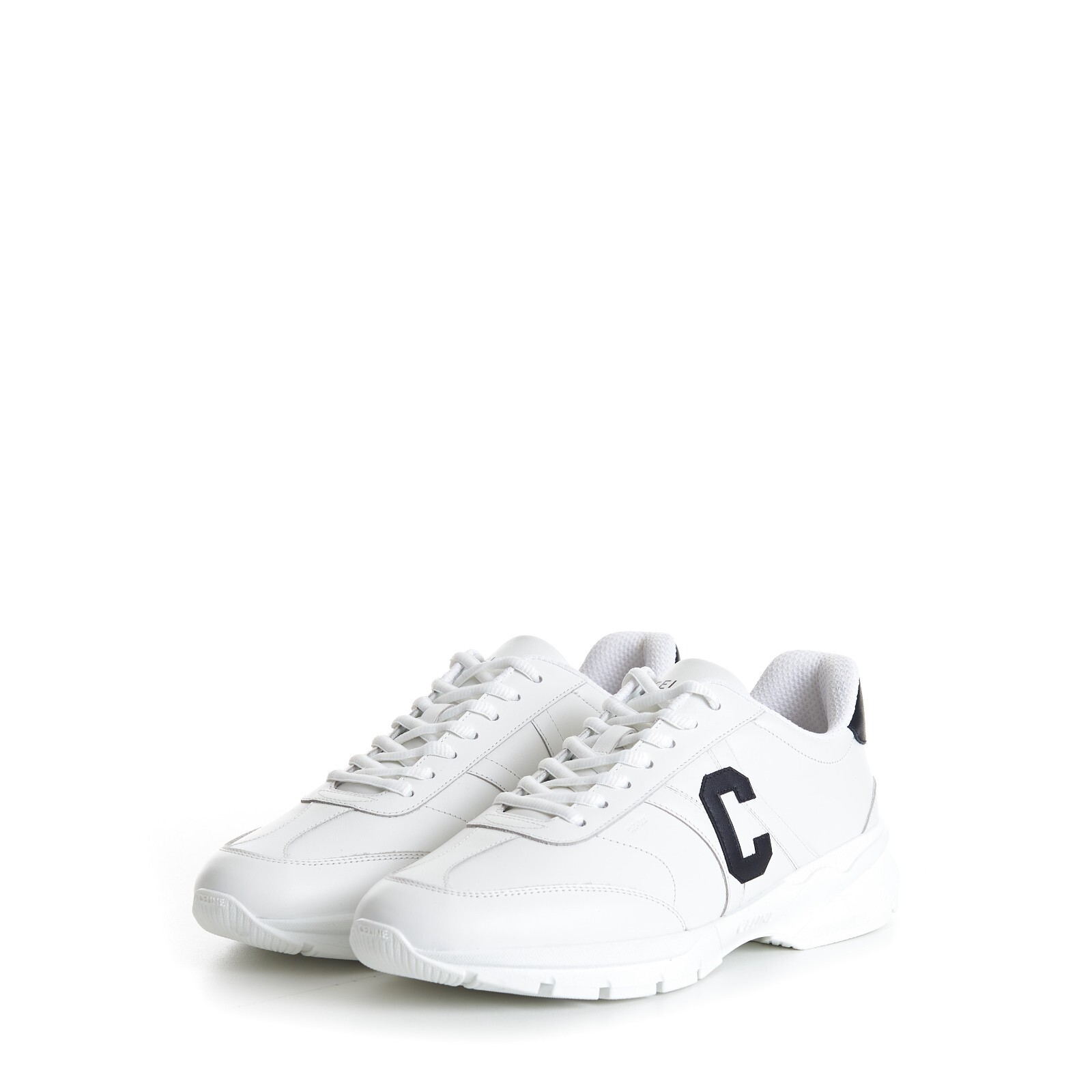 Pre-owned Celine 1100$ Men's Cr-02 Low Lace-up "c" Sneaker / Runner - White Calfskin