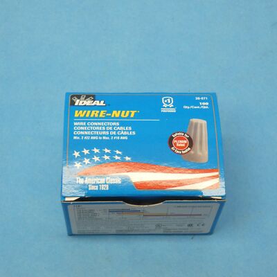 Ideal 30-071 71B Gray Twist On Wire Nuts 22-16 AWG 300V Box of Qty 100