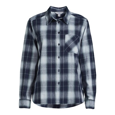 Time & Tru Women's Long Sleeve Plaid Button Front Flannel Shirt Size 2XL XXL 20