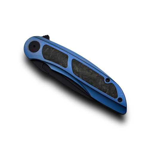 CMB Made Knives Knight Folding Knife 3.74" M390 Blade Blue Titanium/CF Handle