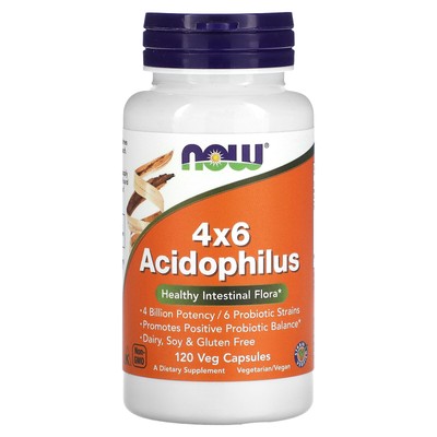 Now Foods 4x6 Acidophilus 120 растительных капсул без глютена, гарантированное качество GMP