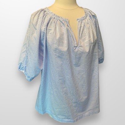 Old Navy 2X Top Blouse Pullover Blue White Striped Womens Short Sleeve NEW
