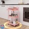 REBECAT 3 Tier Rolling Utility Cart with Drawer,Storage Cart,Rolling Cart for Kitchen,Bathroom,Living Room,Storage Organizer with Iron Wheels（Pink