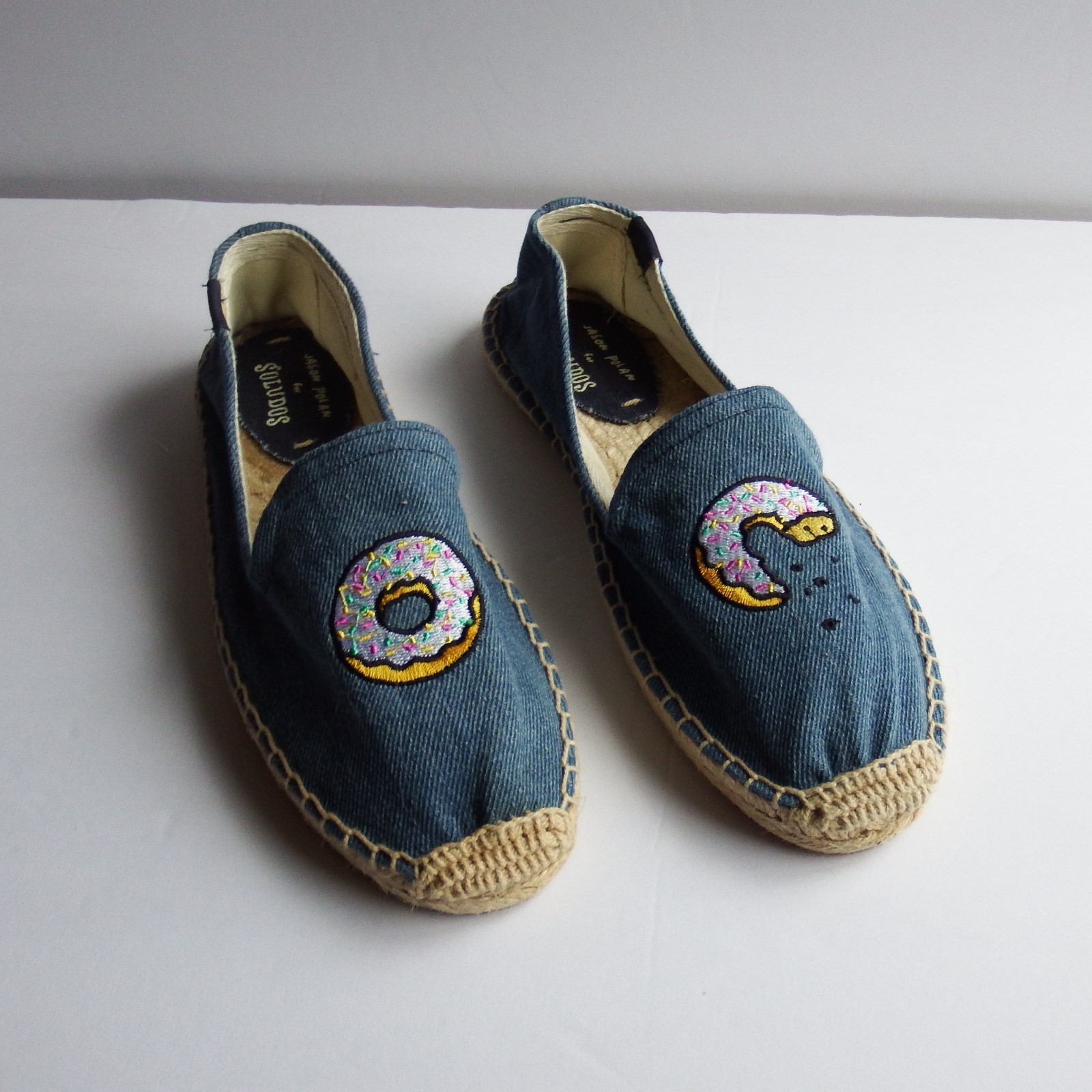 Jason Polan For Soludos Sz 7 Womens Denim Espadrille Dounut Design