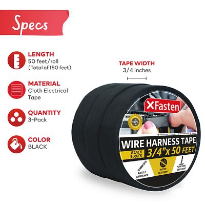 XFasten Wire Harness Tape, 3/4-Inch by 50-Foot (3-Pack)