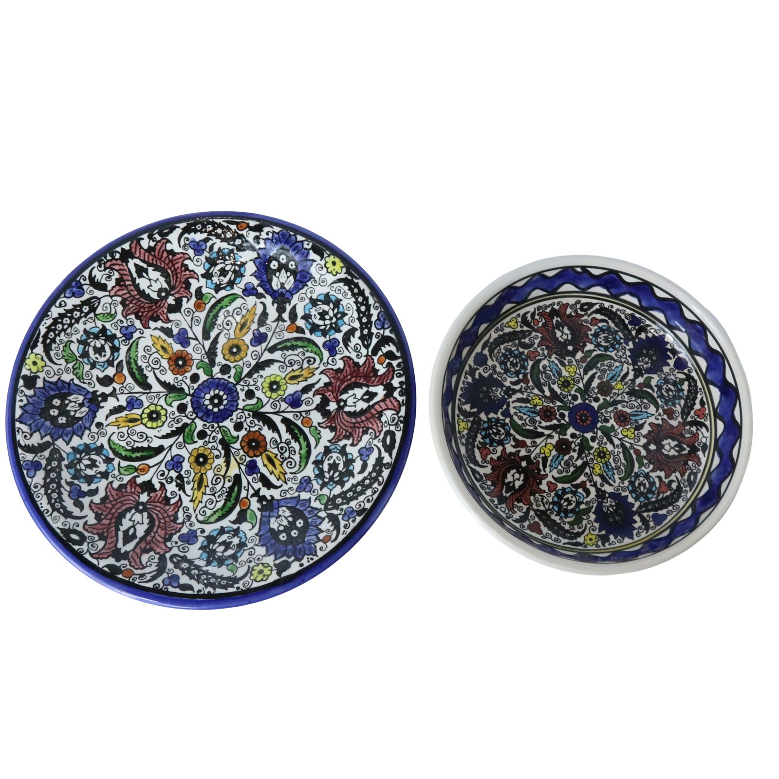 Vintage Armeniam Turkish Pottery Cermic Bowl Plate Set Iznik Style Hand Painted