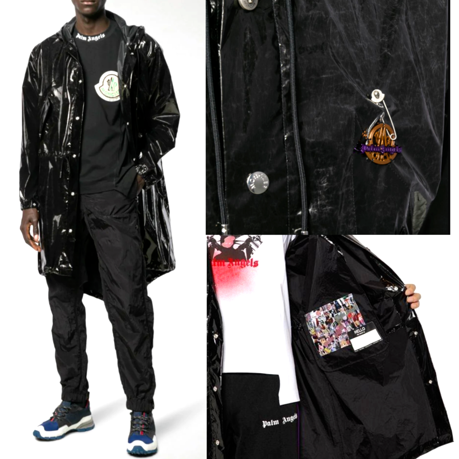 Pre-owned Moncler X Palm Angels Sid Patent Coat Jacket Parka Rainjacket M In Black