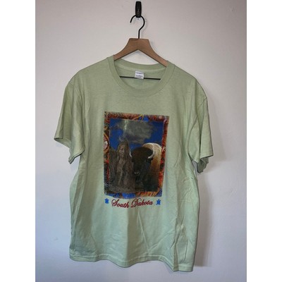 Y2K Vintage SD South Dakota Green Bison Native American Shirt 2000s L Large