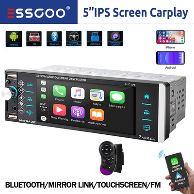 ESSGOO Car Stereo Radio Bluetooth  IOS CarPlay /Android Auto USB SD 1 DIN FM IPS