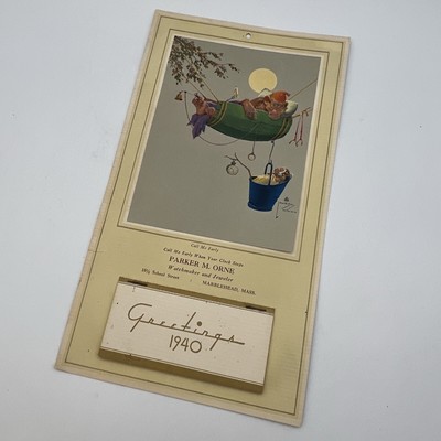 Vtg Lawson Wood Funny Monkey Art Advertising Calendar 1940 Alarm Clock Baby
