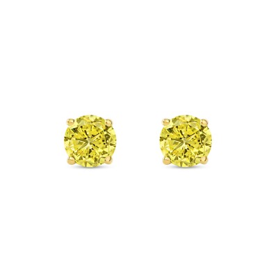 Pre-owned Shine Brite With A Diamond 1.25 Ct Round Canary Earrings Studs Solid Real 18k Yellow Gold Push Back Basket