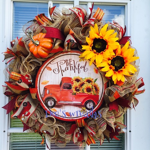 Fall Harvest Thanksgiving Red Truck Wreath