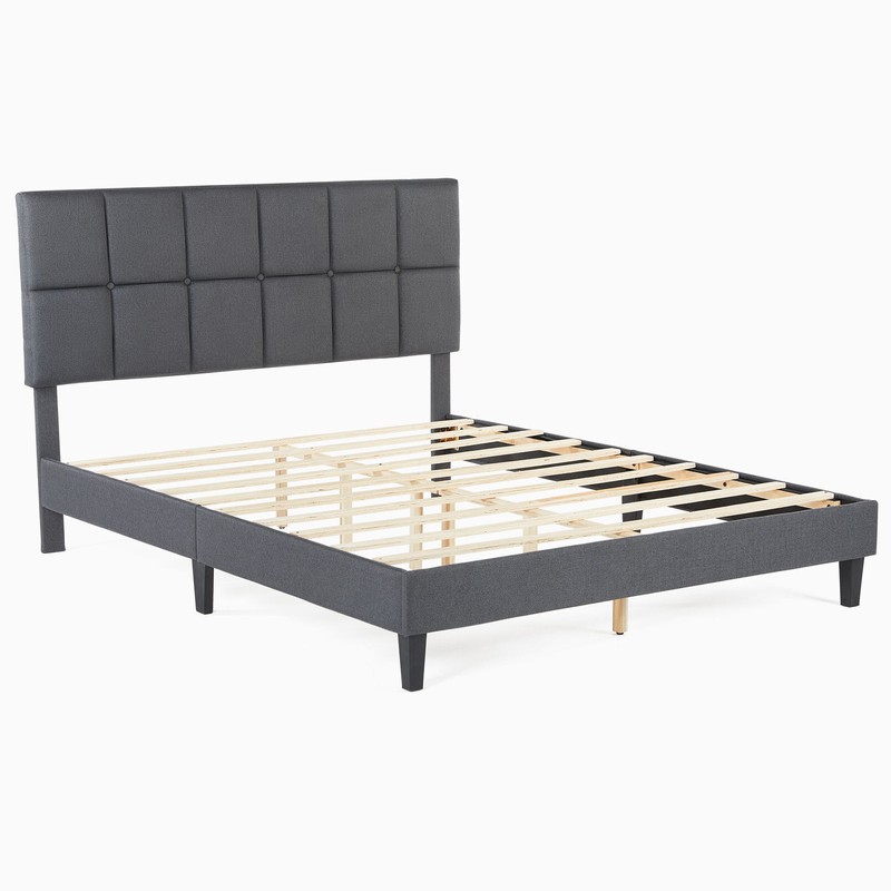 3 Size Adjustable Wooden Platform Bed Frame: Upholstered with Fabric