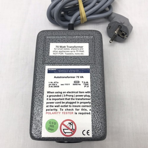 TRAMAG 75 WATT Auto Transformer 50/60hz Small Radios Shavers Appliances Germany