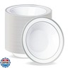 BESTVIP 100 Pack Disposable Plastic Soup Bowls, 12 oz White Dessert Bowls with Silver Rim, Heavy-duty Salad Bowl for Party, Wedding, Dinner, Christmas, Thanksgiving, and Catering