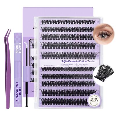 Self Adhesive Eyelashes Extension Kit 200 PCS Self Adhesive Lashes 40D+50D No...