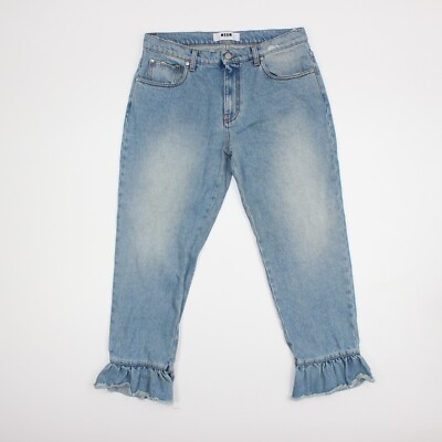 MSGM High Rise Ruffle Hem Straight Leg Crop Mom Jeans Blue Size 46 / US 12