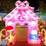 Lenwen Lenwen 10 ft Pink Christmas Inflatable Gingerbread House Archway Gingerbread Man Cookie House and Candy Cane Decor with LED Lights Set for Christmas Party Indoor Outdoor Holiday Decorations