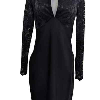 Goddiva Black Formal Lace Bodice Plunge Neckline Party Dress 6 NWT