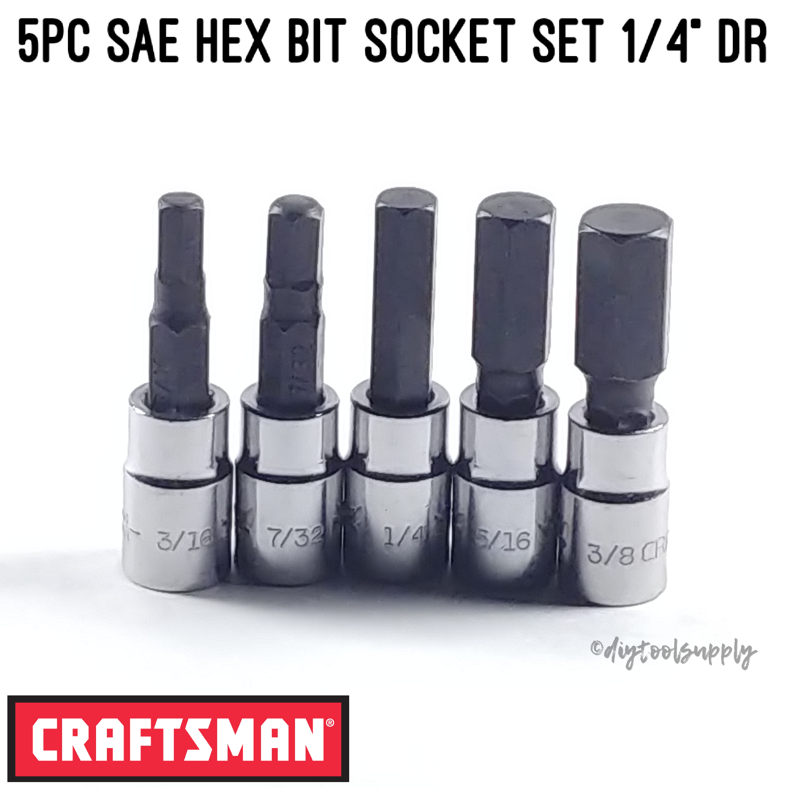 Craftsman Standard Sae Hex Bit Allen Socket Set 1/4" Drive 5pc Same Day