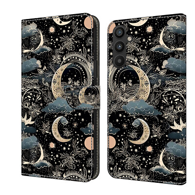 For Various Phone Magnetic Flip Wallet Case Moon Card Bag Holder Cover Back Hot
