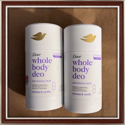 2X DOVE WHOLE BODY DEODORANT ANTI-FRICTION STICK COCONUT & VANILLA 2.6 OZ -2 Lot