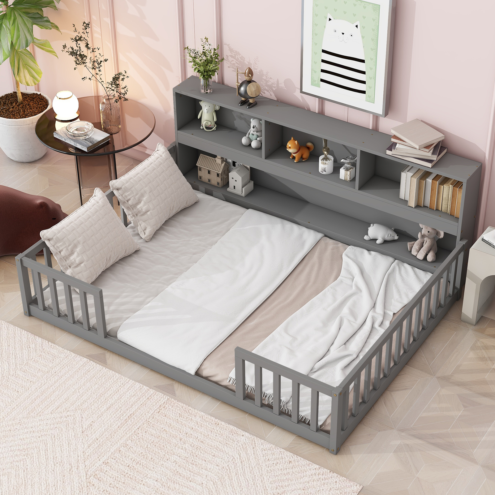 W/side Storage Bookcase/shelves/guardrails Gray