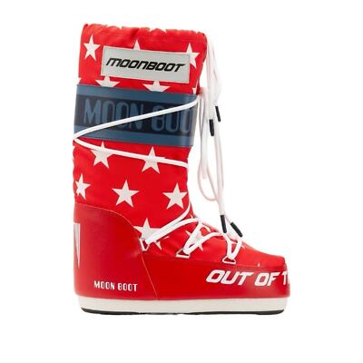 Moon Boot Icon Red Nylon Lace-Up Snow Boots   Sz EU39/41   US 7/8.5