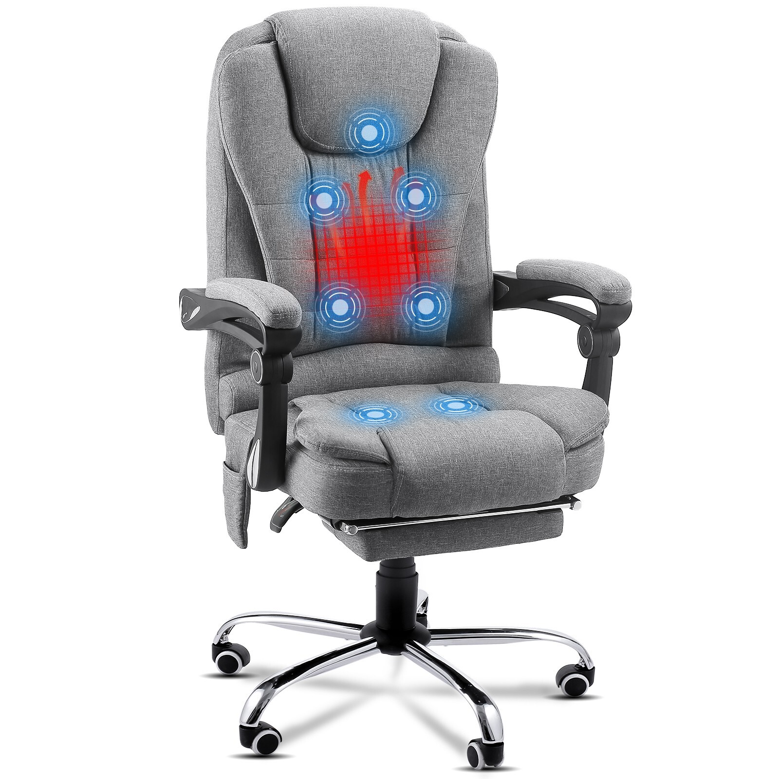 Heated Executive Office Chair W/Massage Desk Chair Leather Computre Chair Black
