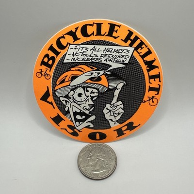RARE Vintage Bicycle Helmet Visor Sticker Retro Neon Orange Cartoon Decal 3"