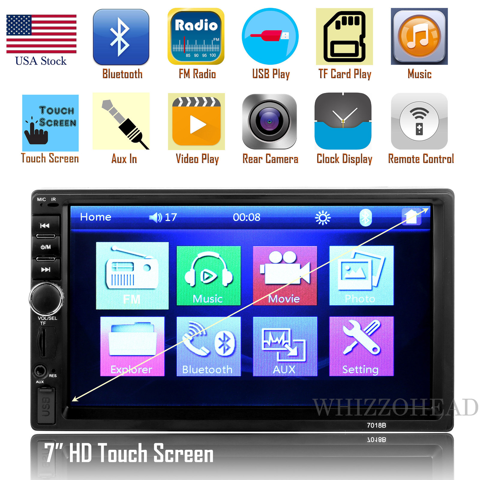 Car Stereo Radio Bluetooth Audio Receiver Double Din 7