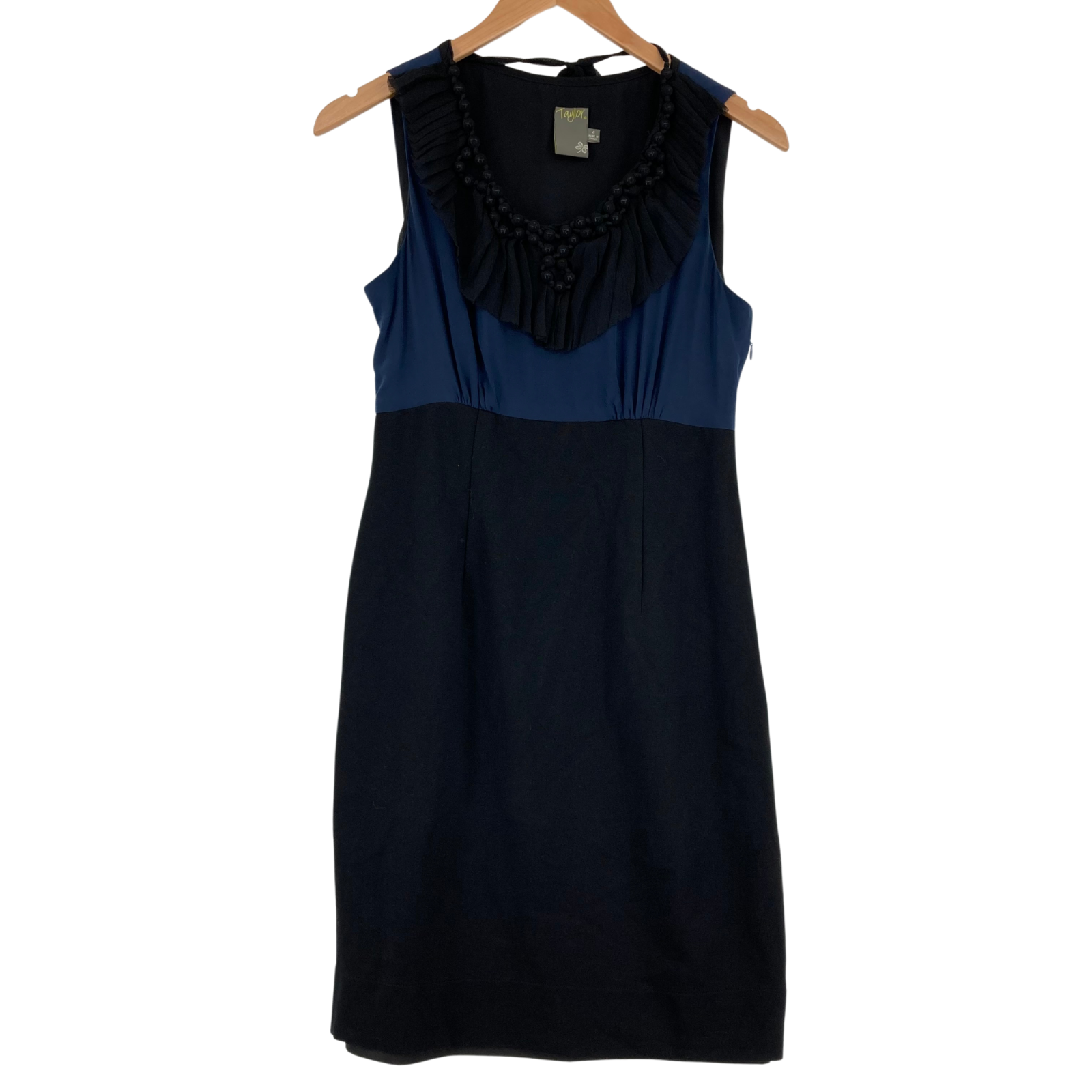 Taylor Women's Dark Blue & Black Silk Sleeveless Side Zipper Taylor Women's Dark Blue & Black Silk Sleeveless Side Zipper