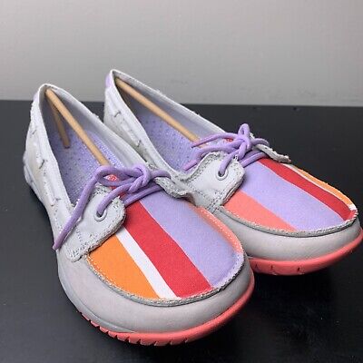 Columbia PFG Sunvent Boat Shoes Womens Size 8.5 Grey Purple Slip On