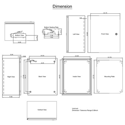 VEVOR Steel Electrical Box Electrical Enclosure Box 20x16x10'' Carbon Steel IP65