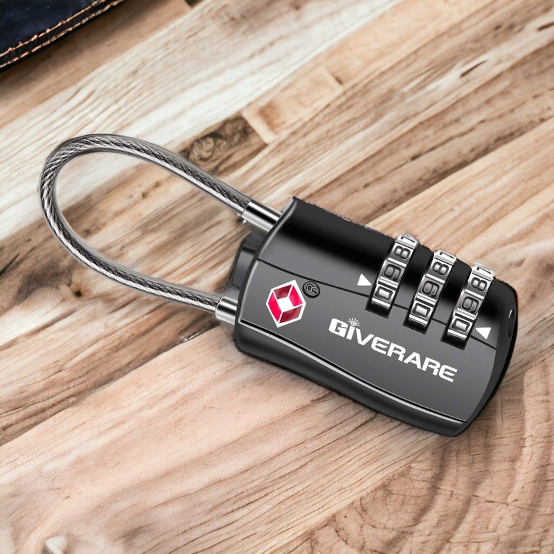 TSA Approved Luggage Locks, Combination Travel Cable Lock, Re-Settable 3-Digit P