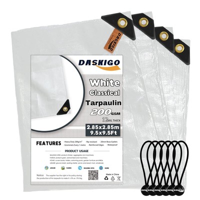 10 x 10Ft Extra Super Heavy Duty 12 Mil Thick Waterproof White Tarp Cover She...