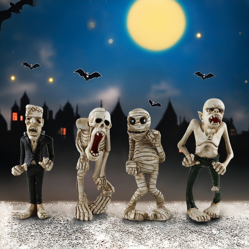 Halloween Figurine Spooky Mini Mummy Zombie Skeleton Resin Statue Sculpture