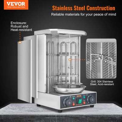 VEVOR Stainless Steel Shawarma Grill Machine Vertical Gyro Rotisserie Doner