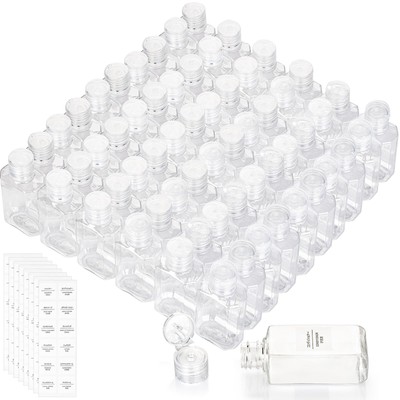 60 Pack Plastic Refillable Flip-Top Bottles, 2 OZ Clear Empty Travel Hand San...