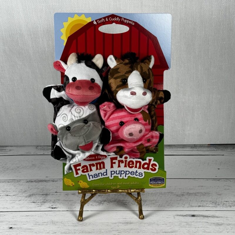 Melissa and Doug Farm Friends Hand Puppets Set of 4 Cow Horse Pig Sheep New