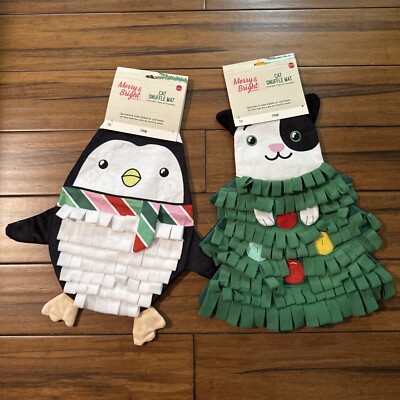 Lot/2 Merry & Bright Snuffle Mat Puzzle Cat Dog Treat Toy Xmas Penguin Tree NEW